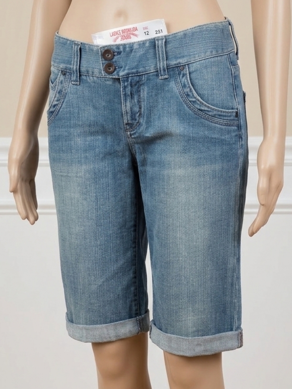 Light Blue Denim Bermuda Shorts with Rolled Cuff Size 11/12 Nwt